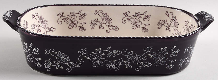 Floral Lace Eggplant 13" Oval Baker by Temp-Tations-1