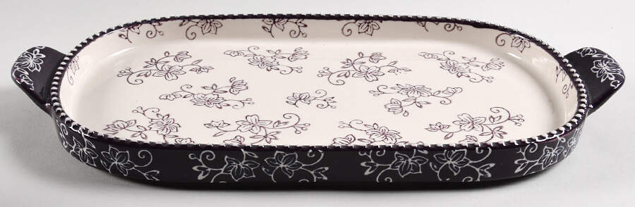 Floral Lace Eggplant 13" Oval Lid-It (Trivet,Tray,Baker Lid) by Temp-Tations-1