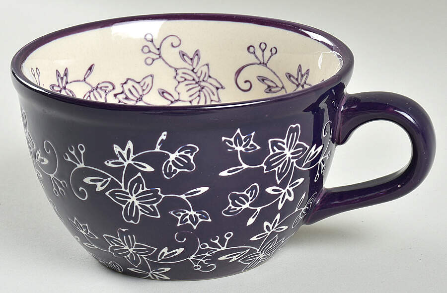Floral Lace Eggplant 24 Oz Soup Mug No Lid-It(Saucer), Spoon Or Plastic Lid by Temp-Tations-1