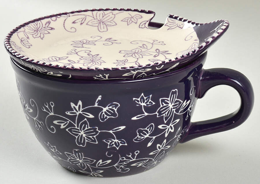 Floral Lace Eggplant 24 Oz Soup Mug & Lid-It(Saucer) by Temp-Tations-1
