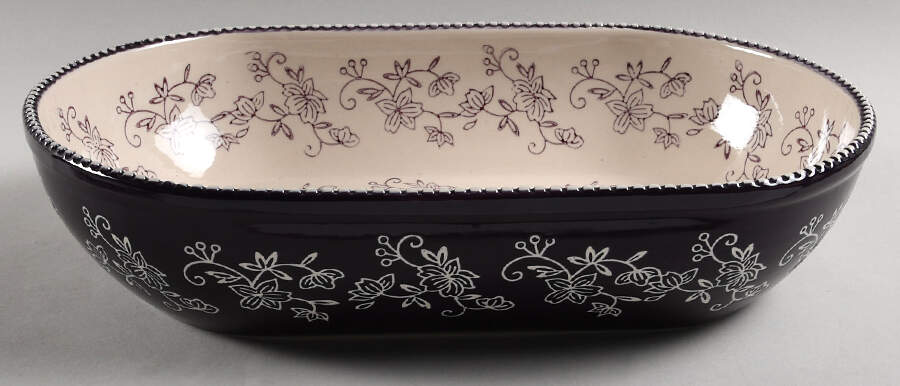 Floral Lace Eggplant 13" Oval Baker by Temp-Tations-1