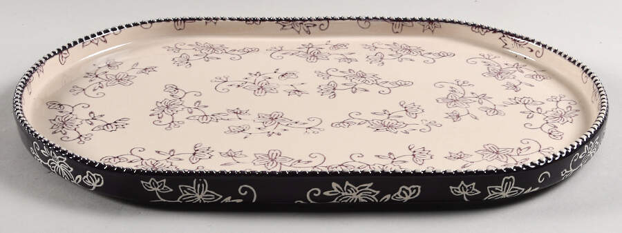 Floral Lace Eggplant 13" Oval Lid-It (Trivet,Tray,Baker Lid) by Temp-Tations-1