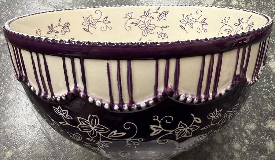 Floral Lace Eggplant 9" Mixing Bowl by Temp-Tations-1