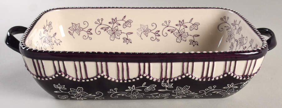 Floral Lace Eggplant 12" Rectangular Baker by Temp-Tations-1