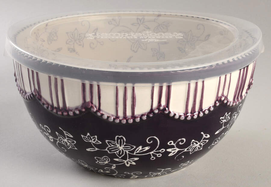 Floral Lace Eggplant 8" Mixing Bowl & Plastic Lid (MB8 & MB8PL) by Temp-Tations-1