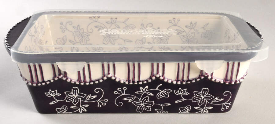 Floral Lace Eggplant Loaf Pan & Plastic Lid by Temp-Tations-1