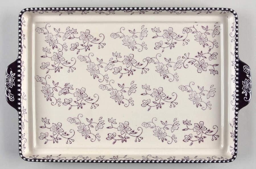 Floral Lace Eggplant 15" Rectangular Tray by Temp-Tations-1