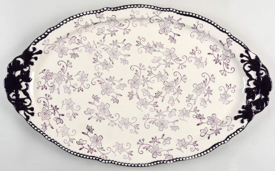 Floral Lace Eggplant 18" Oval Serving Platter by Temp-Tations-1