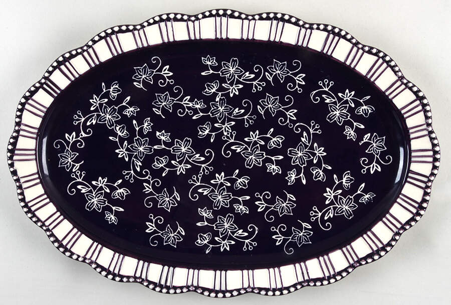 Floral Lace Eggplant 16" Oval Serving Platter by Temp-Tations-1