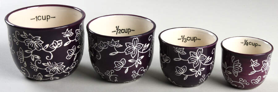 Floral Lace Eggplant Measuring Cup Set (1 Cup,1/2 Cup,1/3 Cup,1/4 Cup) by Temp-Tations-1