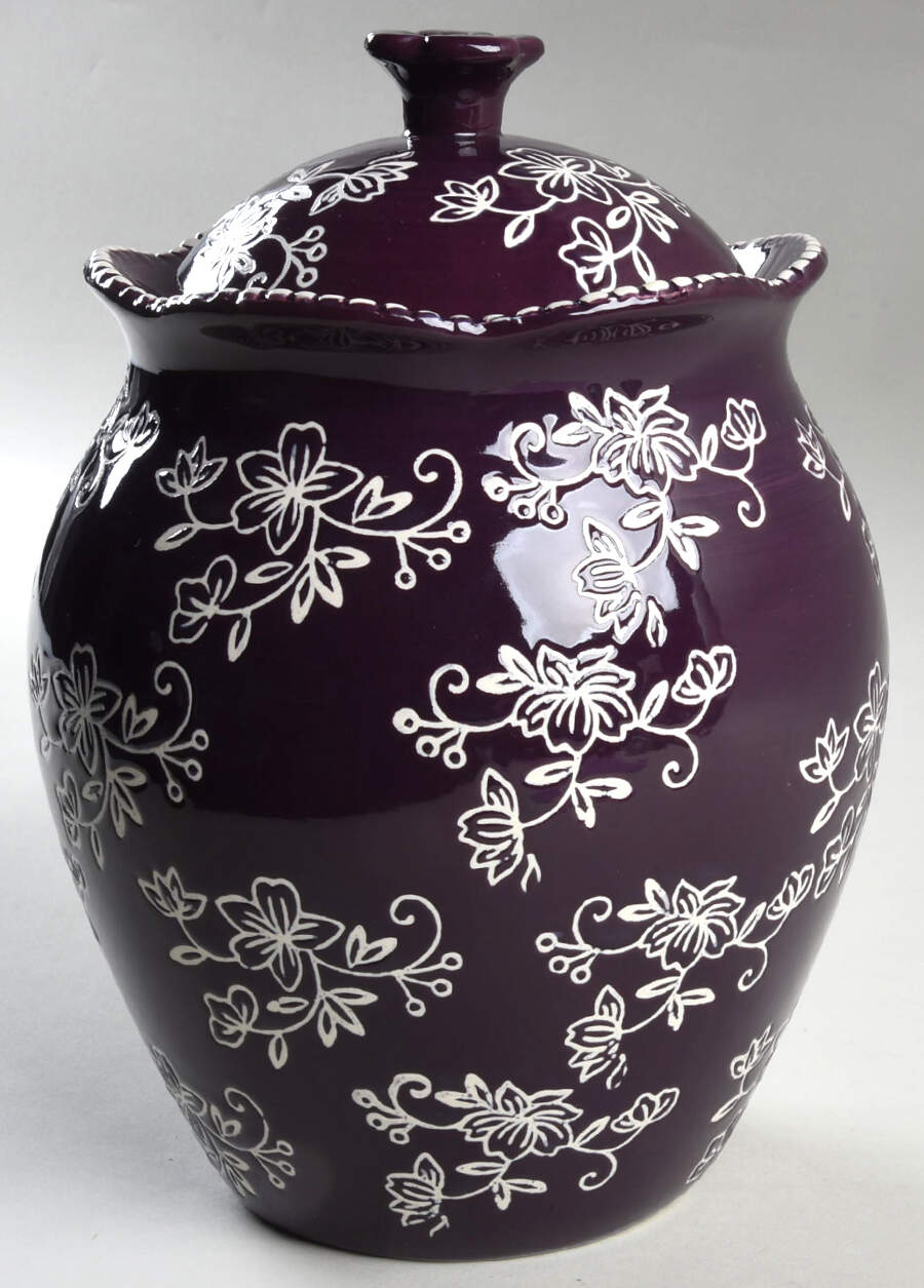 Floral Lace Eggplant Cookie Jar & Lid by Temp-Tations-1