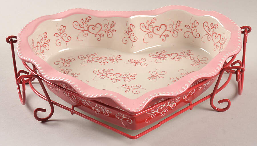 Floral Lace Romance 11" Heart Shaped Baker & Metal Stand by Temp-Tations-1