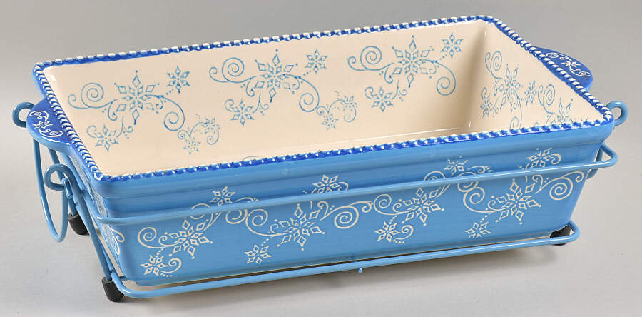Floral Lace Winter 13" Rectangular Baker with Metal Stand by Temp-Tations-1