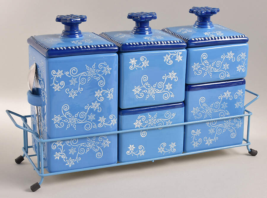 Floral Lace Winter (10 Piece) Square Stacking Canister Set by Temp-Tations-1