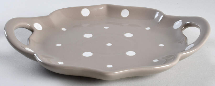 Polka Dot Taupe 10" Scalloped Handled Tray by Temp-Tations-1