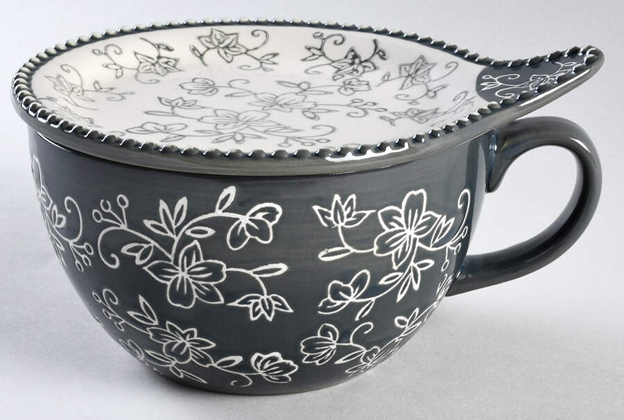 Floral Lace Gray Soup Mug & Lid-It by Temp-Tations-1