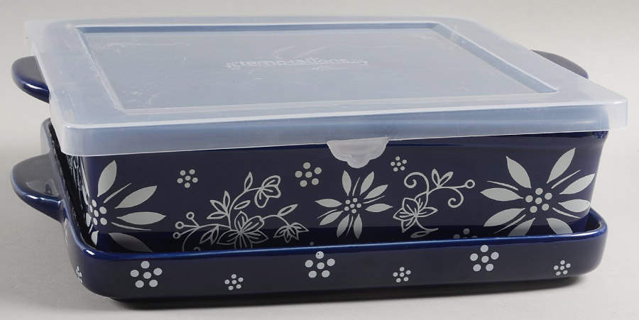 Classic Blue 10" Square Baker & Plastic Lid w/Lid/Tray by Temp-Tations-1