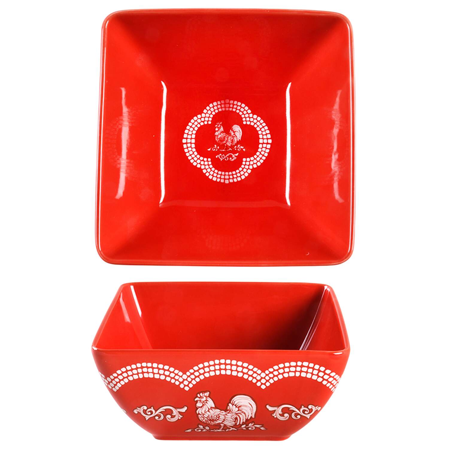 Doodle Doo Red Square Soup/Cereal Bowl by Temp-Tations-1