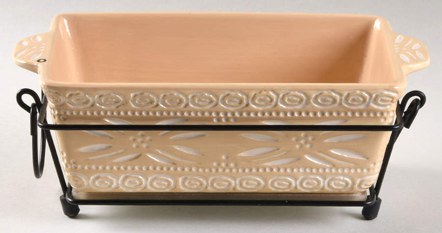 Carved Old World Yellow 10" Rectangular Baker w/Metal Stand by Temp-Tations-1