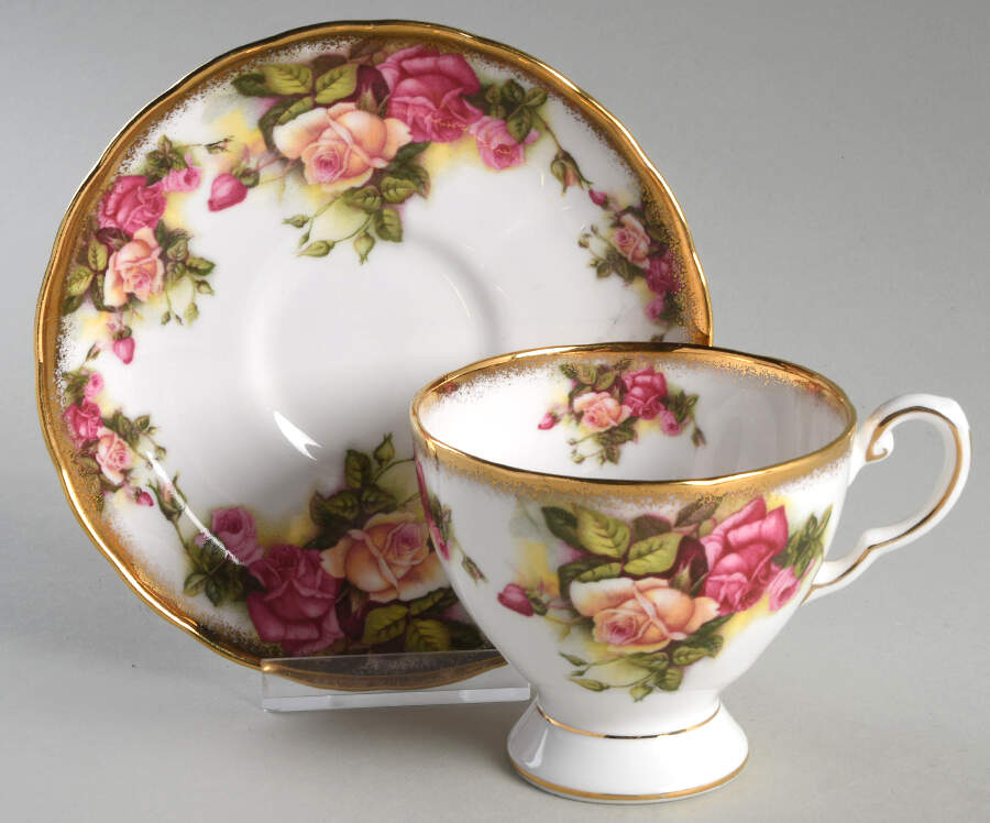 Victoria Rose-Brushed Gold Footed Cup & Saucer Set by Tuscan - Royal Tuscan-1
