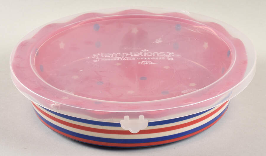 Red, White & Blue 10" Pie/Baking Plate & Plastic Lid by Temp-Tations-1
