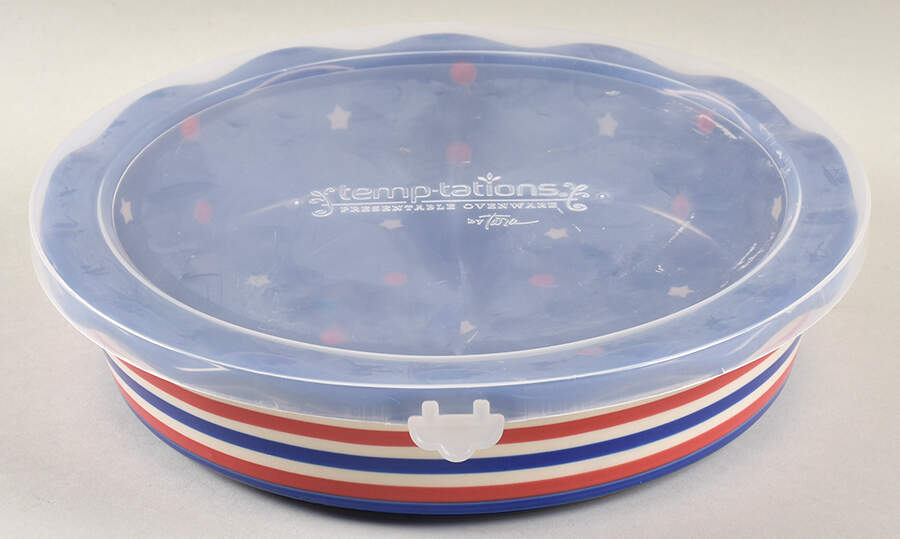 Red, White & Blue 10" Pie/Baking Plate & Plastic Lid by Temp-Tations-1