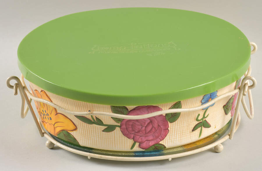 Floral Blossom 10" Round Baker with Metal Stand & Glass Trivet by Temp-Tations-1