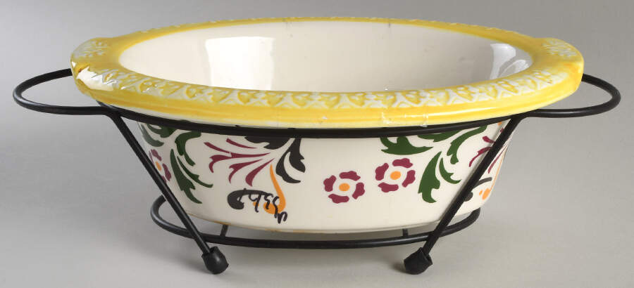 Baroque Yellow 11" Oval Baker with Metal Stand by Temp-Tations-1