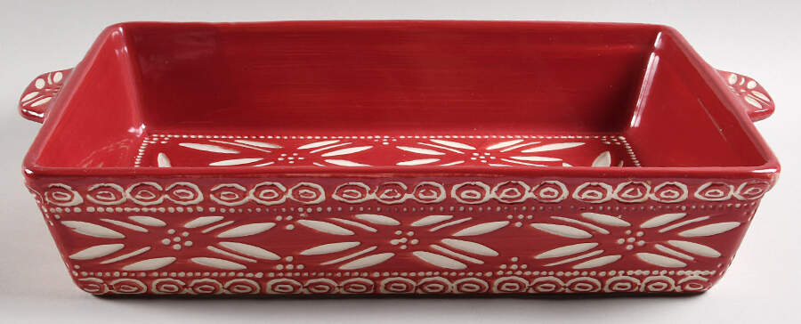 Carved Old World Cranberry 13"  Rectangular Baker by Temp-Tations-1