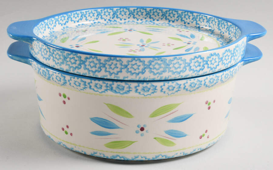 Old World Oceanfetti 11" Round Handled Baker & Lid-It (RBH11A & LDIR11) by Temp-Tations-1