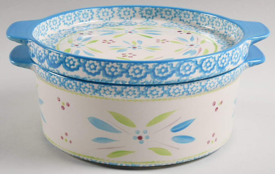 Old World Oceanfetti 10" Round Handled Baker & Lid-It (RBH10A & LDIR10) by Temp-Tations-1