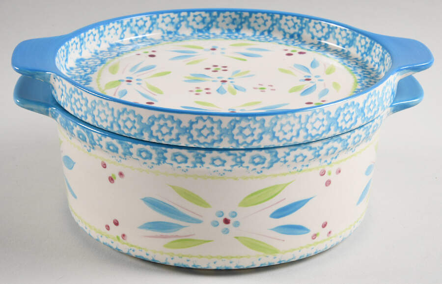 Old World Oceanfetti 9" Round Handled Baker & Lid-It (ROBH9A & LDIR9) by Temp-Tations-1