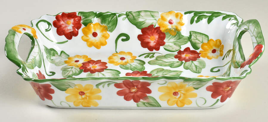 Floral Embroidery 12" Rectangular Handled Baker by Temp-Tations-1