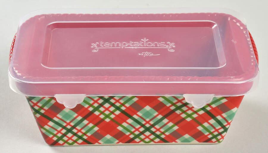 Plaid Holiday (Christmas) Mini Loaf Pan with Plastic Lid by Temp-Tations-1