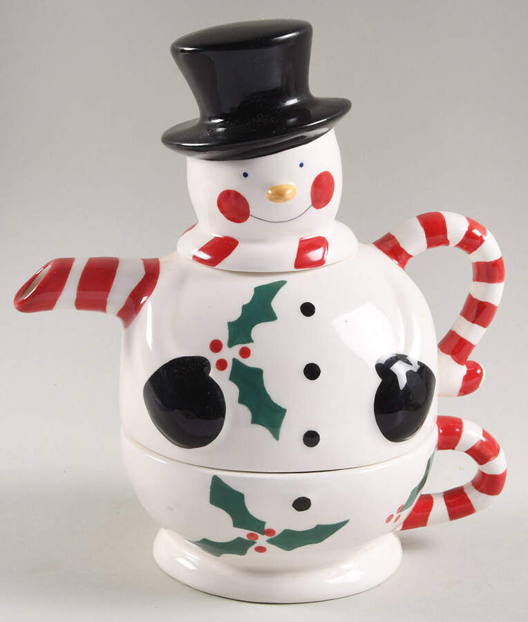 Snowman Individual Teapot & Lid with Cup by Temp-Tations-1