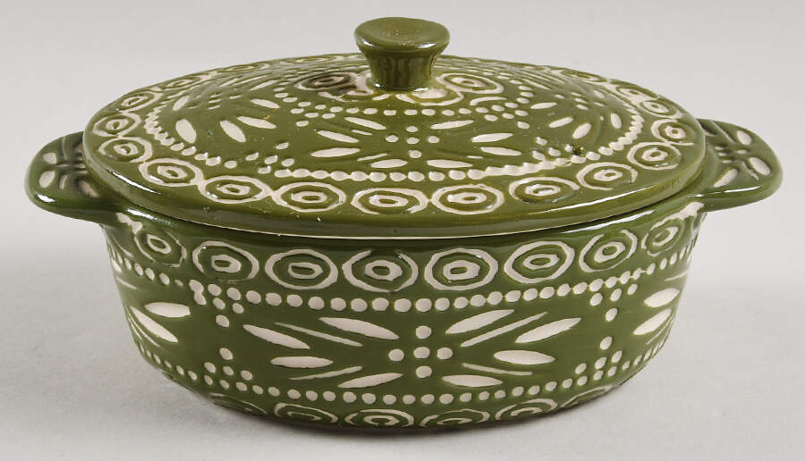 Carved Old World-Green 9 Oz Individual Oval Casserole & Lid by Temp-Tations-1