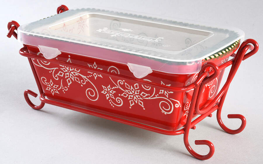 Floral Lace-Festive Mini Loaf Pan with Plastic Lid & Metal Stand by Temp-Tations-1