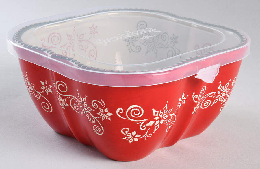 Floral Lace-Festive 7" 1.5 Qt Square Bowl w/Plastic Lid & Lid-It by Temp-Tations-1