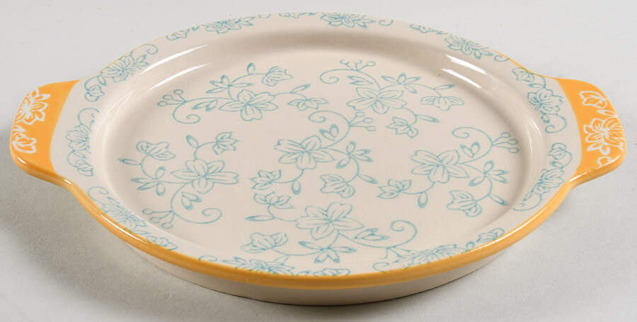 Floral Lace Teal 8" Round Lid-It (Trivet,Tray,Baker Lid) by Temp-Tations-1