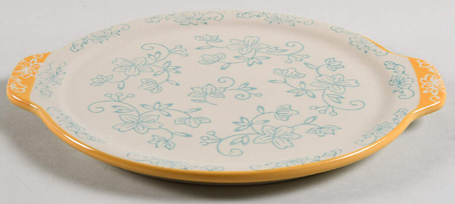 Floral Lace Teal 9" Round Lid-It (Trivet,Tray,Baker Lid) by Temp-Tations-1