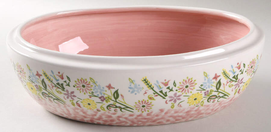Bouquet Pink 2 Quart Oval Covered Casserole No Lid by Temp-Tations-1