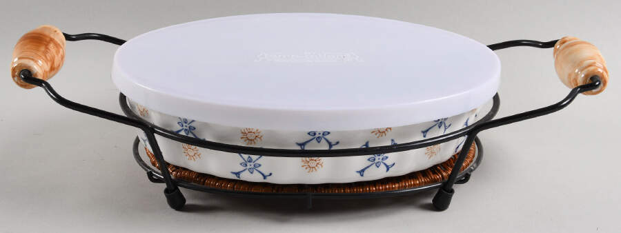 Provance 10" Oval Baker w/Plastic Lid, Wicker Trivet & Metal Stand by Temp-Tations-1