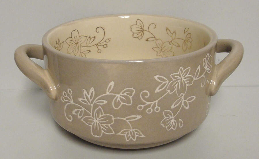 Floral Lace Taupe Stackable Soup/Cereal Bowl by Temp-Tations-1
