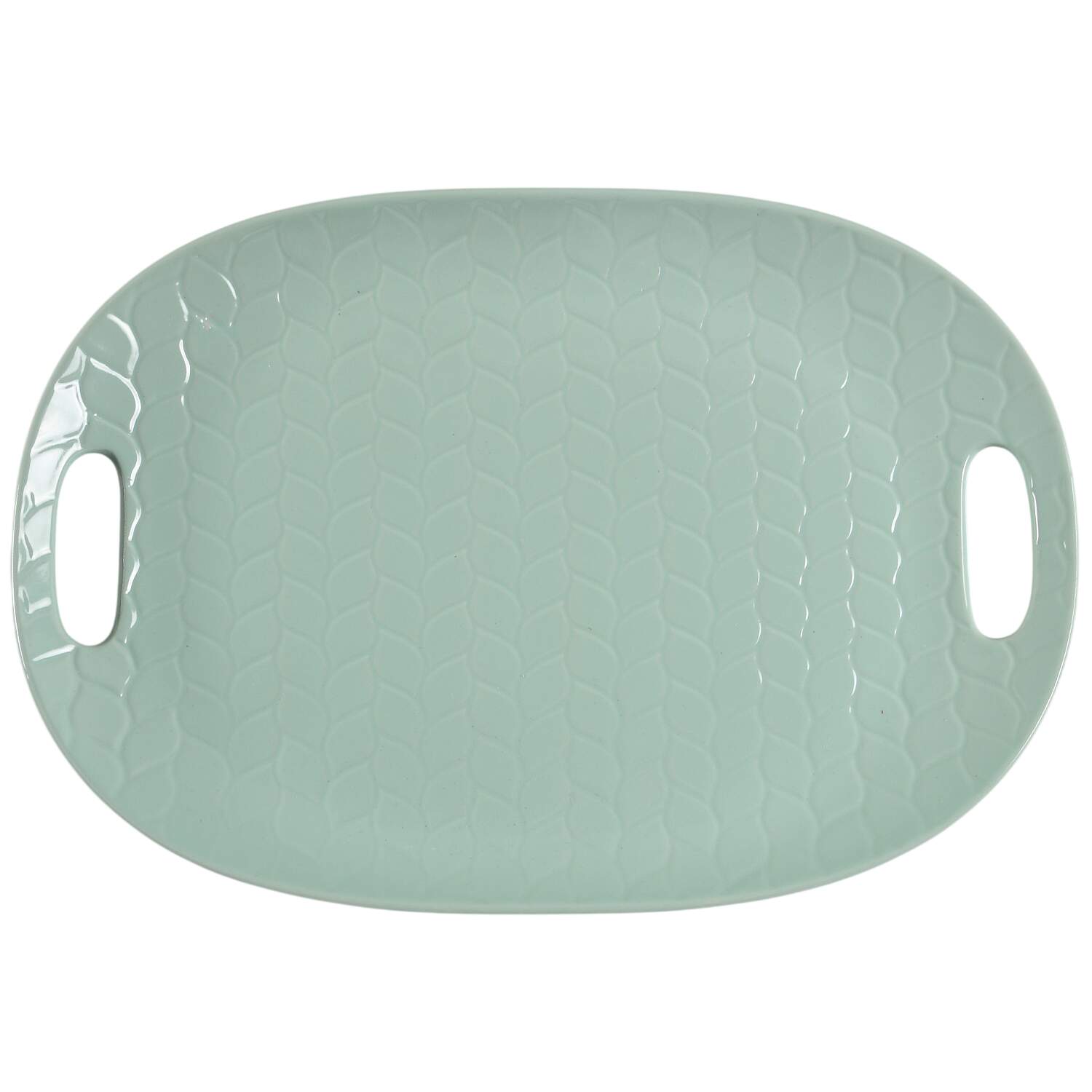 Carved Willow Mint Green 13" Oval Handled Platter by Temp-Tations-1
