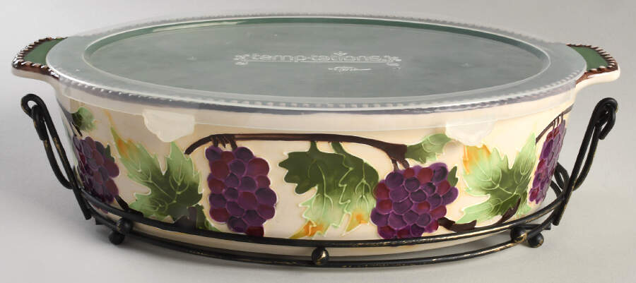 Iced 13" Oval Baker w/Plastic Lid & Metal Stand by Temp-Tations-1