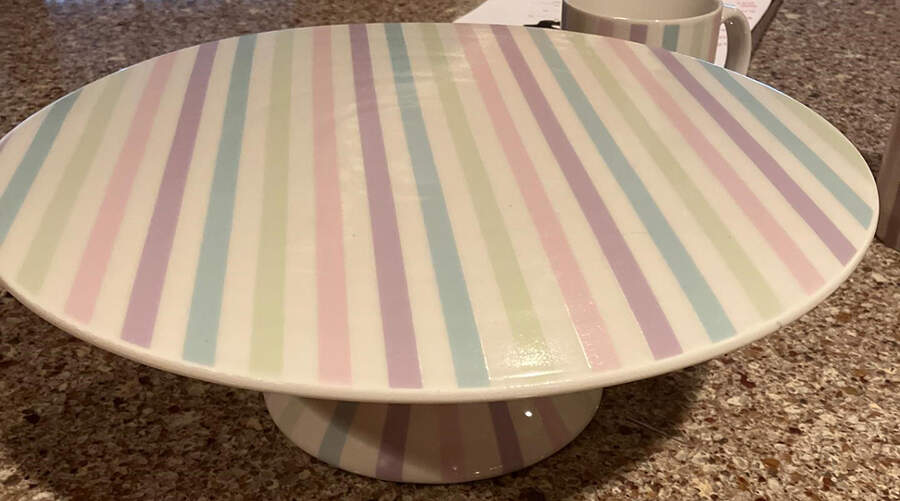 Candy Stripe 11" Diameter Pedestal Cake Stand by Temp-Tations-1