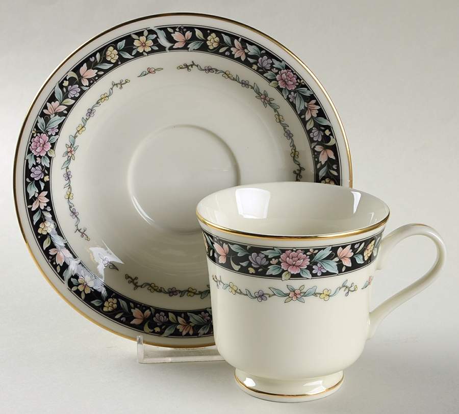 Ebony Bouquet Footed Cup & Saucer Set by United Surgical Steel-1