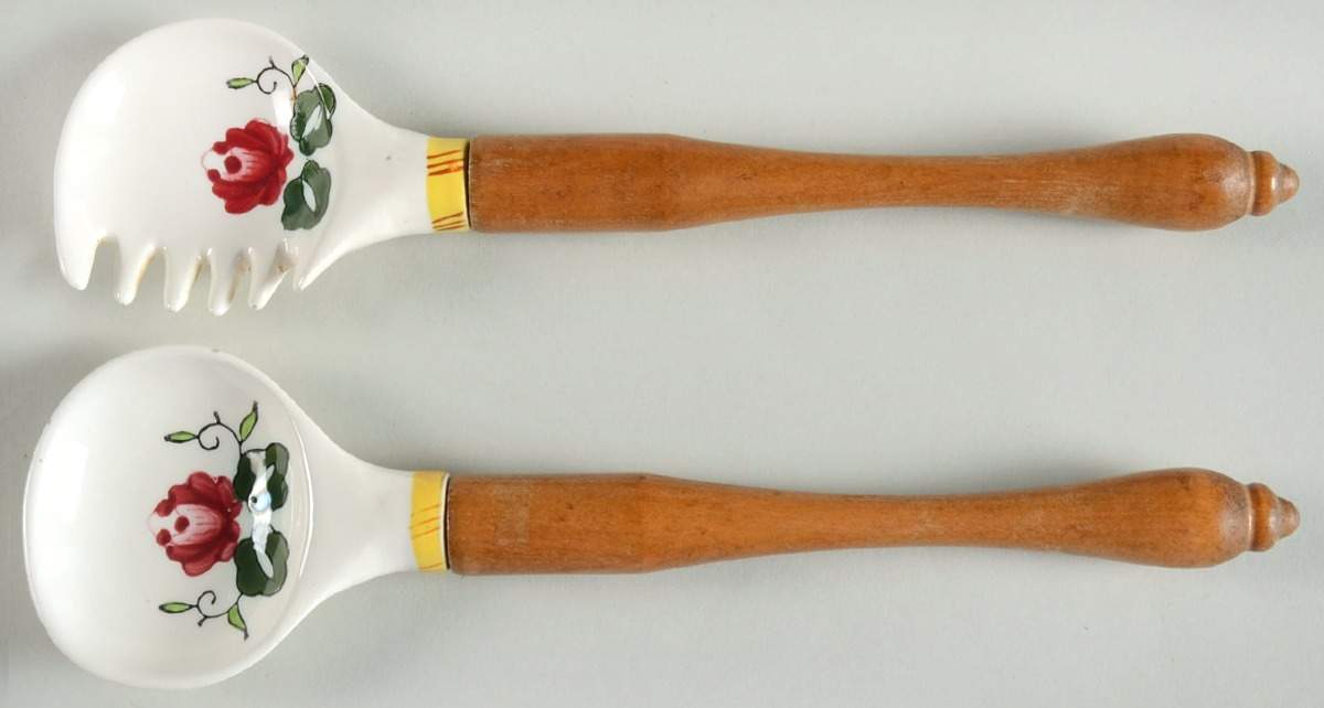Early Provincial Salad Set-2 Pc/Wood/Ceramic by Ucagco-1