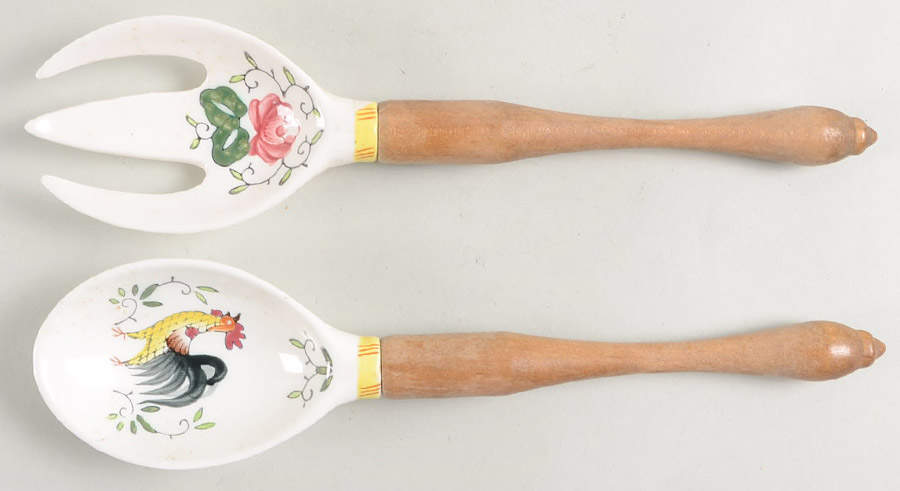 Early Provincial 2-Piece Wood/Ceramic Salad Set by Ucagco-1