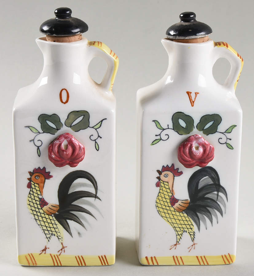 Early Provincial Square Vinegar and Oil Set No Stoppers by Ucagco-1